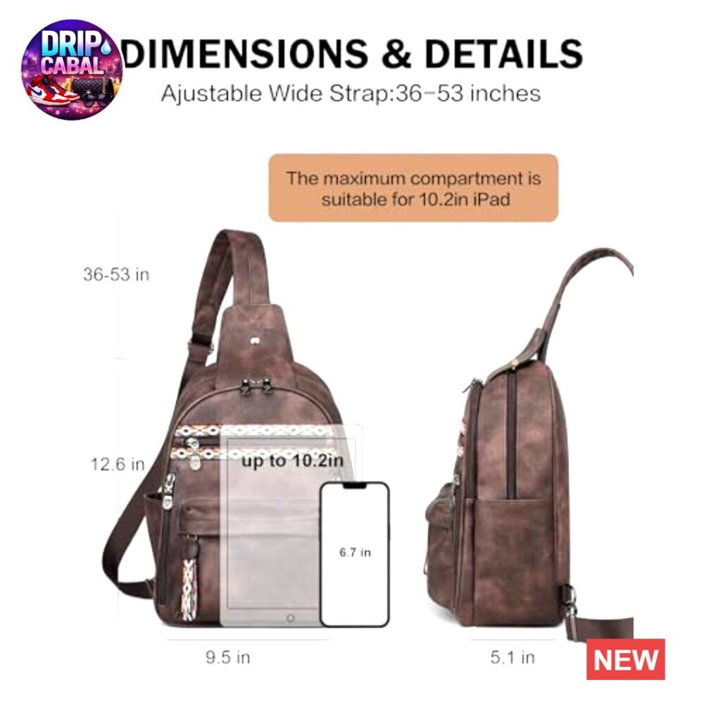 Large Faux Leather Anti-Theft Sling Backpack with RFID Protection - Picture 4 of 6